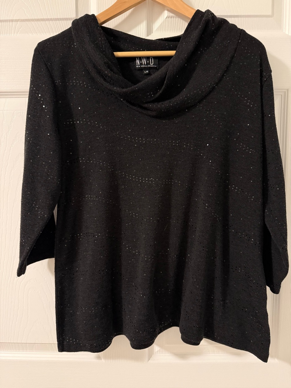 N.W.D Black Cowl Neck Sparkle Knit Sweater Top Size Large